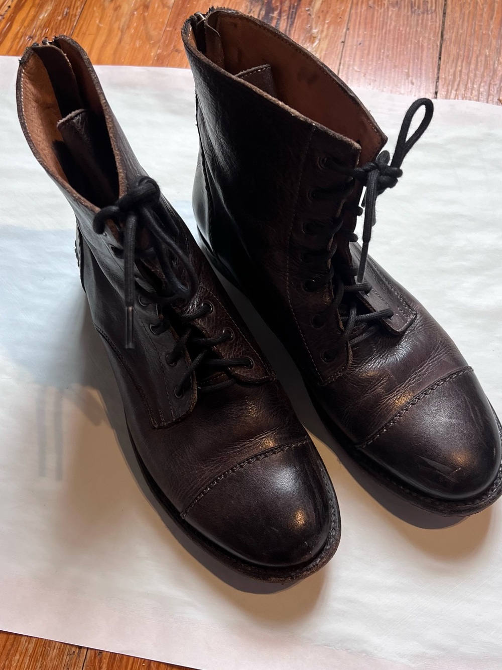 Bed Stu Laurel Leather zip up combat boots, pewter black